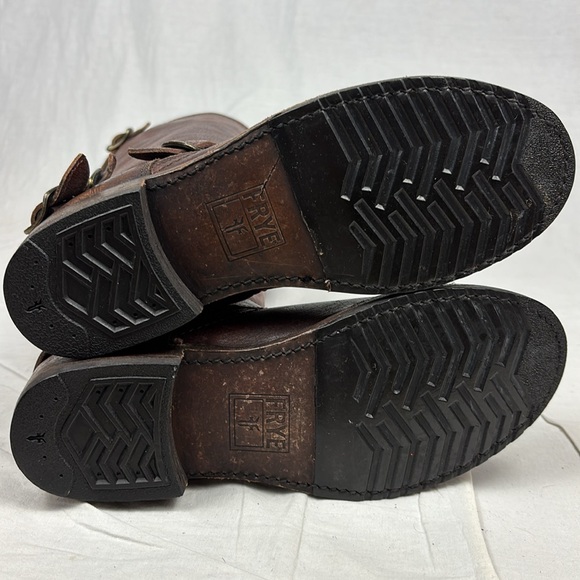 Frye Veronica Mid-Calf Zip Back Brown Leather Riding Boots - Picture 4 of 9